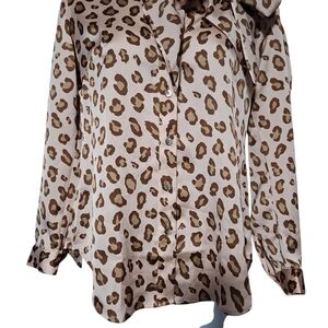 Ann Taylor Animal Print Dress Up  Button Up Blouse - Brown and Cream Size